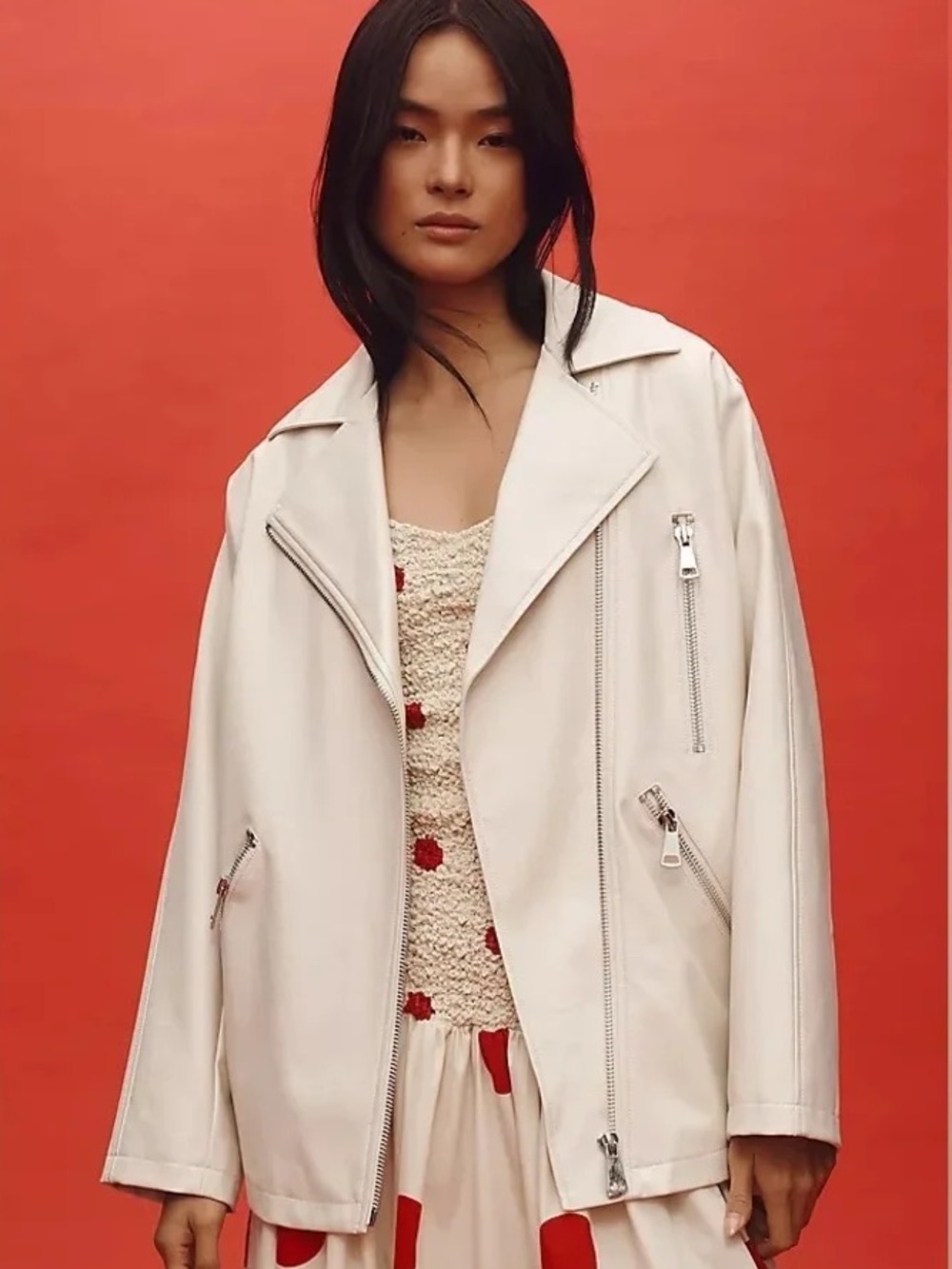 ANTHROPOLOGIE White Faux Leather Moto Jacket